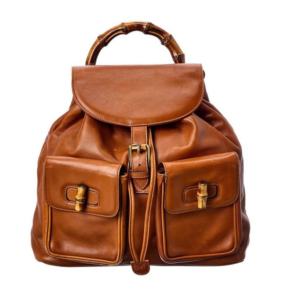 Gucci Handbags - Gucci Brown Lambskin Leather Bamboo Backpack (Authentic Pre-Owned)
